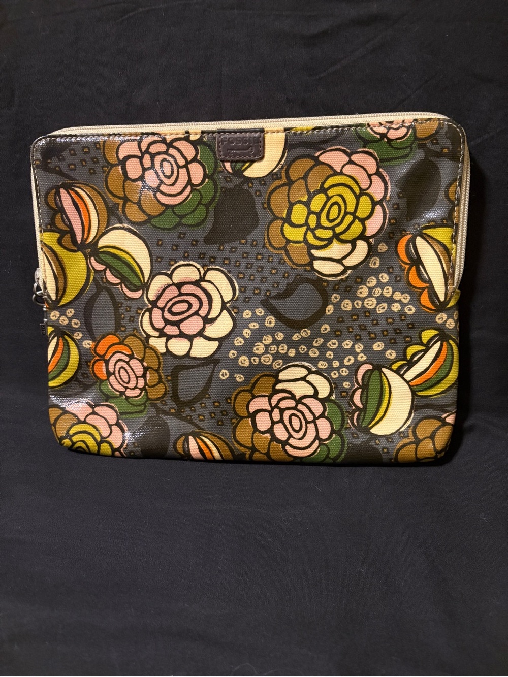 Fossil Floral Pattern Tablet Sleeve in Gray, Orange, Yellow, Green, Brown